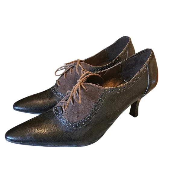 Vintage ETIENNE AIGNER Brown Spectator Oxfords Shoe Goth Whimzigoth Grany Boots - Picture 5 of 9